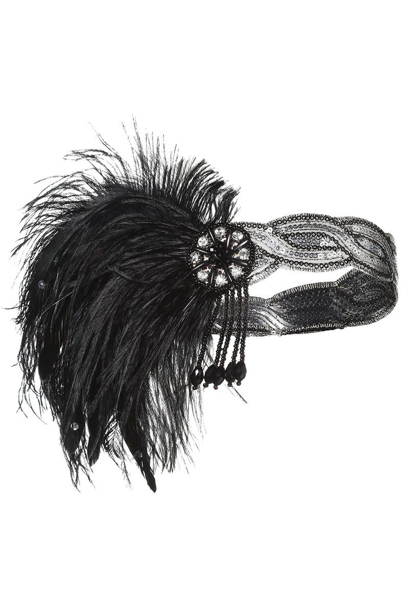 BABEYOND 1920s Flapper Headband Roaring 20s Headpiece Gatsby Ostrich Feather Headpiece with Crystal - Image 5